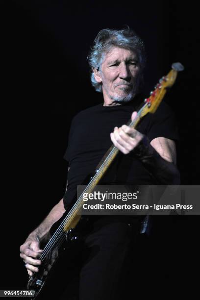 English musician and author Roger Waters performs on stage a concert of his tour "Us + Them" during Lucca Summer Festival at Prato delle Mura on July...