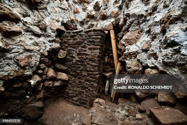 View of the substructure inside the Teopanzolco pyramid in Cuernavaca, Morelos State, Mexico on July 11, 2018. After an earthquake took place on...