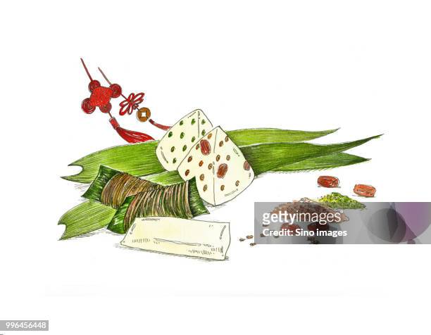 stockillustraties, clipart, cartoons en iconen met illustration of chinese zongzi dumplings with adzuki beans and mung beans - chinese knoedel