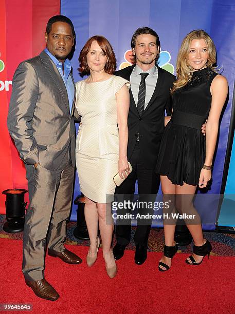 Actors Blair Underwood, Laura Innes, Jason Ritter and Sarah Roemer attend the 2010 NBC Upfront presentation at The Hilton Hotel on May 17, 2010 in...