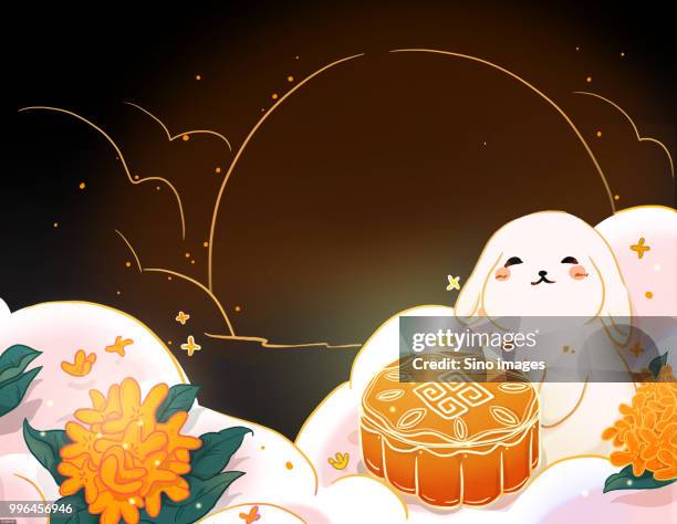 illustration of moon rabbit and mooncake - mooncake stock illustrations