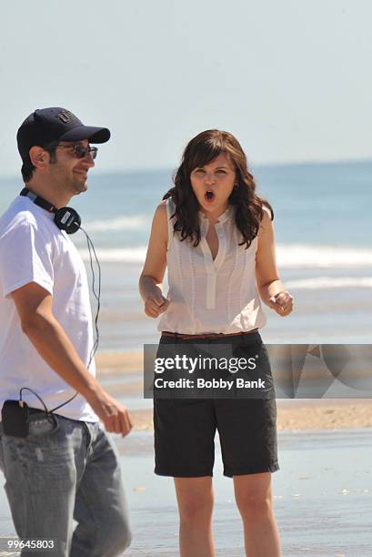 Director Luke Greenfield and Ginnifer Goodwin on location for "Something Borrowed" on May 16, 2010 in Amagansett, New York.