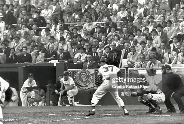 Jimmy Piersall of the Washington Senators bats against the Detroit Tigers on Opening Day at D.C. Stadium on April 9, 1962 in Washington, DC....