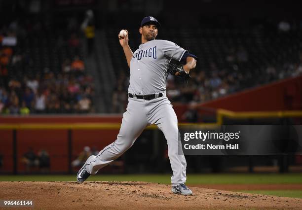 Tyson Ross of the San Diego Padres delivers a pitch against the Arizona Diamondbacks at Chase Field on July 7, 2018 in Phoenix, Arizona.