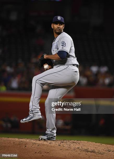 Tyson Ross of the San Diego Padres delivers a pitch against the Arizona Diamondbacks at Chase Field on July 7, 2018 in Phoenix, Arizona.