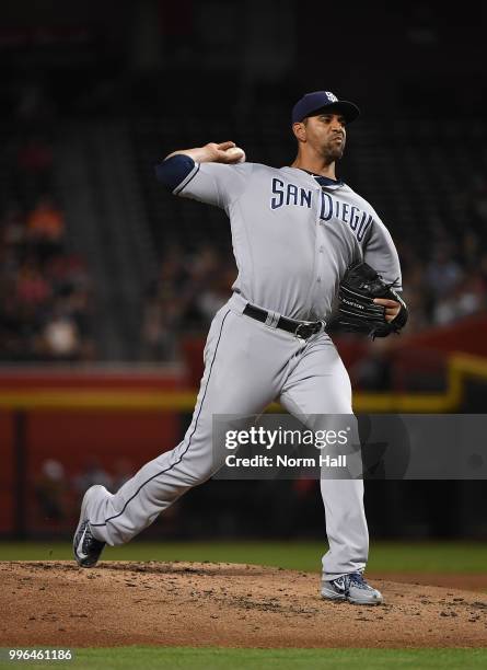 Tyson Ross of the San Diego Padres delivers a pitch against the Arizona Diamondbacks at Chase Field on July 7, 2018 in Phoenix, Arizona.