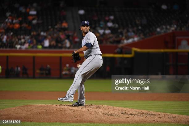 Tyson Ross of the San Diego Padres delivers a pitch against the Arizona Diamondbacks at Chase Field on July 7, 2018 in Phoenix, Arizona.