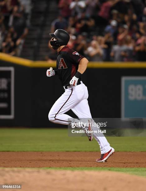 Steven Souza Jr of the Arizona Diamondbacks rounds the bases after hitting a home run against the San Diego Padres at Chase Field on July 7, 2018 in...