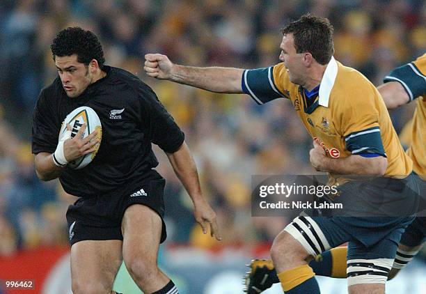 Ron Cribb of the All Black's in action during the Tri Nations rugby union match between the Australian Wallabies and the New Zealand All Blacks held...