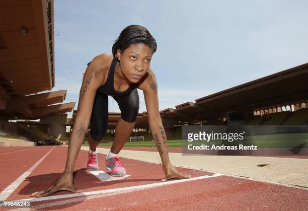 Suzanne 'Africa' Engo trains at the Stade Louis II on May 17, 2010 in Monte-Carlo, Monaco. Celebrity activist Suzanne 'Africa' Engo trains in...