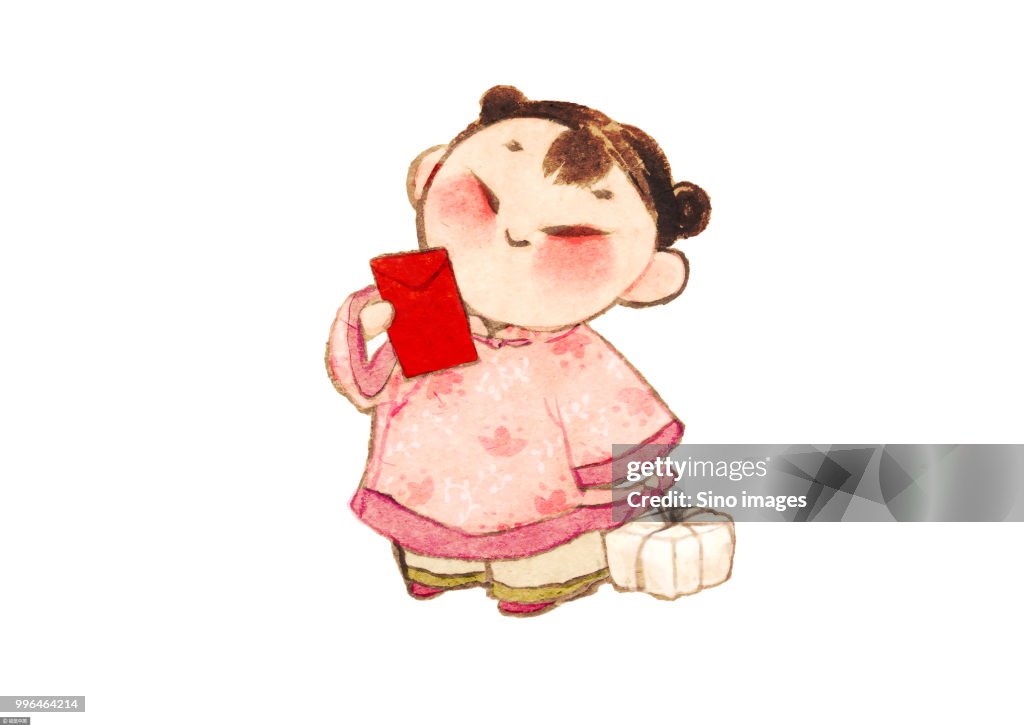 Illustration Of Girl With Chinese New Year Gift And Red Envelope Against  White Background High-Res Vector Graphic - Getty Images