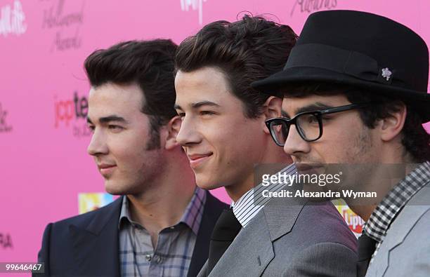 Musicians Kevin Jonas, Nick Jonas and Joe Jonas of The Jonas Brothers arrive at the 12th annual Young Hollywood Awards sponsored by JC Penney , Mark....