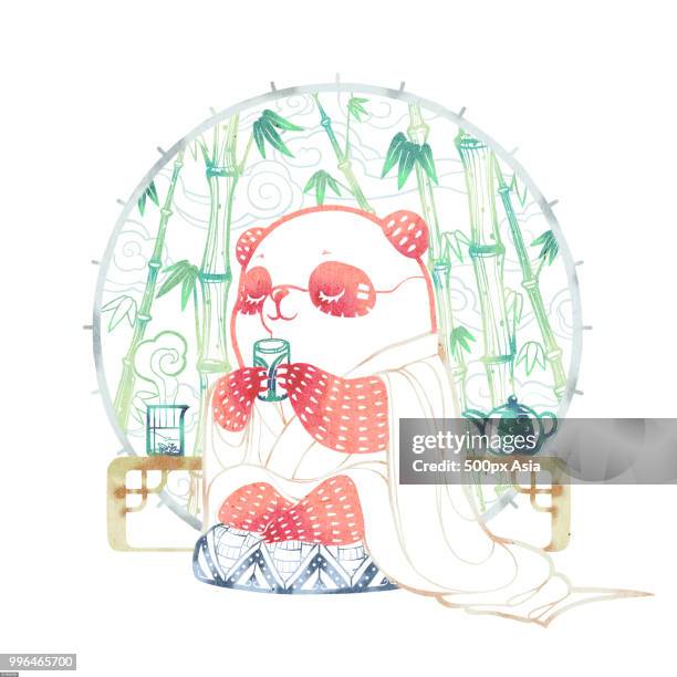 illustration of panda during tea ceremony with bamboo in background - 500px stock illustrations