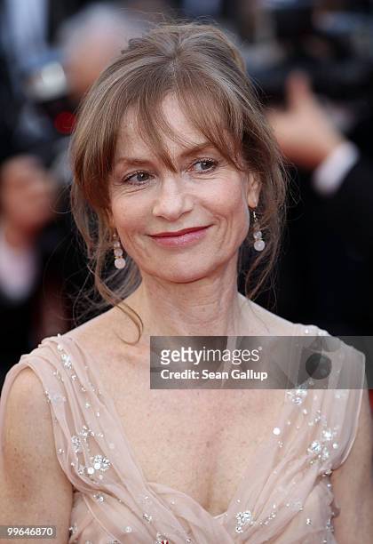 Actress Isabelle Huppert attends "Biutiful" Premiere at the Palais des Festivals during the 63rd Annual Cannes Film Festival on May 17, 2010 in...