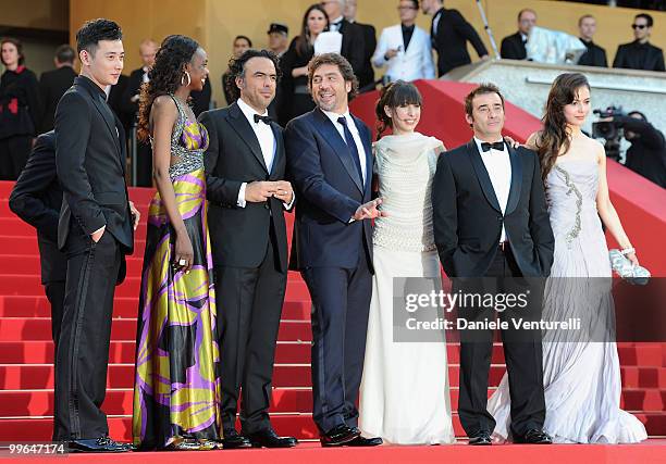 Actors Diaryatou Daff, director Alejandro Gonzalez Inarritu, Javier Bardem, Maricel Alvarez, Eduard Fernadez and Martina Garcia attend the premiere...