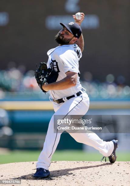 Michael Fulmer of the Detroit Tigers pitches against the Oakland Athletics during a game at Comerica Park on June 28, 2018 in Detroit, Michigan.