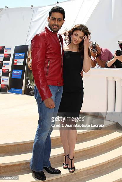 Abhishek Bachchan and Aishwarya Rai Bachchan attend the 'Raavan' Photocall at the Salon Diane at The Majestic during the 63rd Annual Cannes Film...