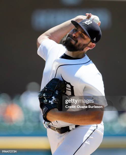 Michael Fulmer of the Detroit Tigers pitches against the Oakland Athletics during a game at Comerica Park on June 28, 2018 in Detroit, Michigan.