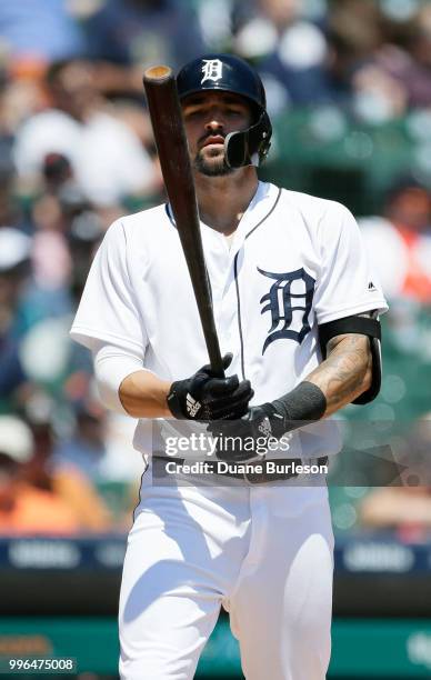 Nicholas Castellanos of the Detroit Tigers gets ready to bat against the Oakland Athletics at Comerica Park on June 28, 2018 in Detroit, Michigan.