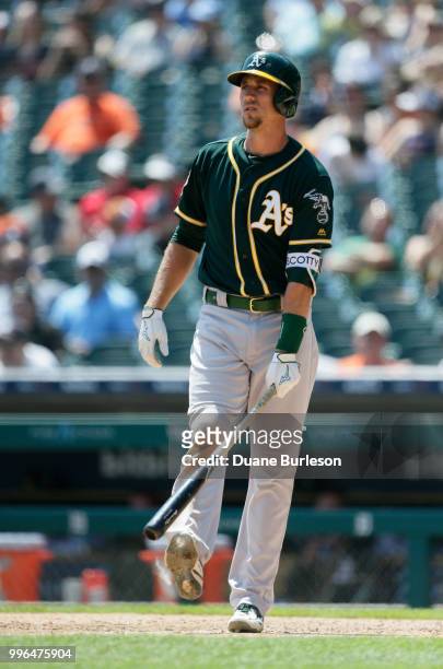 Stephen Piscotty of the Oakland Athletics waits to bat against the Detroit Tigers at Comerica Park on June 28, 2018 in Detroit, Michigan.