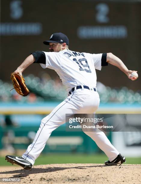 Louis Coleman of the Detroit Tigers pitches against the Oakland Athletics at Comerica Park on June 28, 2018 in Detroit, Michigan.