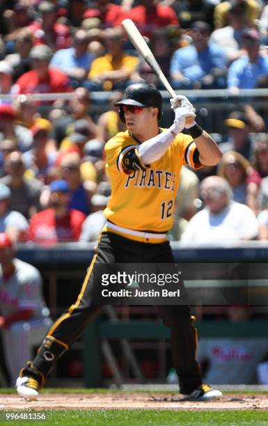 Corey Dickerson of the Pittsburgh Pirates at bat during the game against the Philadelphia Phillies at PNC Park on July 8, 2018 in Pittsburgh,...
