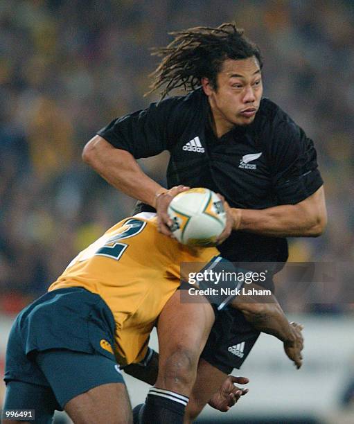 Tana Umaga of the All Black's in action during the Tri Nations rugby union match between the Australian Wallabies and the New Zealand All Blacks held...