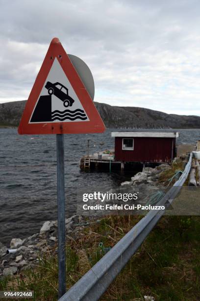 quayside sign at kifjord, northern norway - europäisches nordmeer stock-fotos und bilder