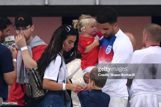 Kyle Walker of England is consoled by his family following England's defeat in the 2018 FIFA World Cup Russia Semi Final match between England and...