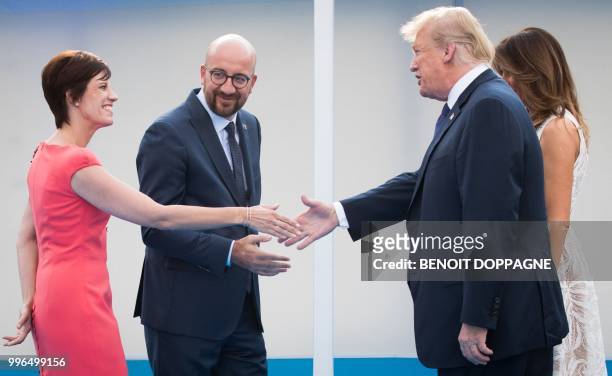 Partner of Michel Amelie Derbaudrenghien and Belgian Prime Minister Charles Michel, welcome US President Donald Trump and First Lady of the US...