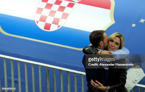 Gareth Southgate, Manager of England hugs his wife Alison following the 2018 FIFA World Cup Russia Semi Final match between England and Croatia at...