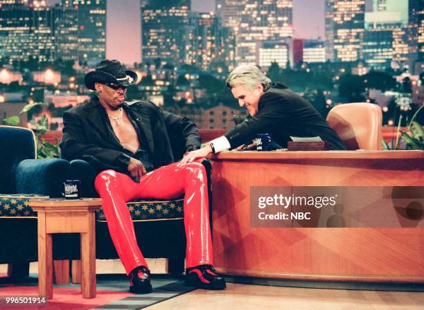 Episode 1660 -- Pictured: Basketball player Dennis Rodman during an interview with host Jay Leno on August 10, 1999 --