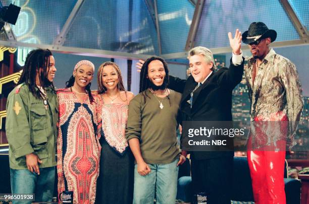 Episode 1660 -- Pictured: Musical guests Stephen Marley, Sharon Marley, Cedella Marley, and Stephen Marley from "Ziggy Marley & The Melody Makers"...