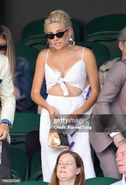 Pixie Lott attends day nine of the Wimbledon Tennis Championships at the All England Lawn Tennis and Croquet Club on July 11, 2018 in London, England.