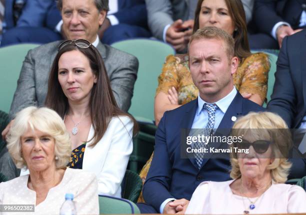 Sarra Kemp and Sir Chris Hoy attend day nine of the Wimbledon Tennis Championships at the All England Lawn Tennis and Croquet Club on July 11, 2018...