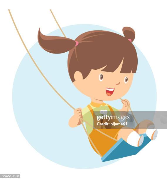 little girl playing on swing - porch swing stock illustrations