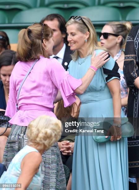 Darcey Bussell and Sophie, Countess of Wessex attend day nine of the Wimbledon Tennis Championships at the All England Lawn Tennis and Croquet Club...
