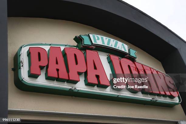 Papa John's restaurant is seen on July 11, 2018 in Miami, Florida. The founder of Papa John's pizza, John Schnatter, apologized Wednesday for using...