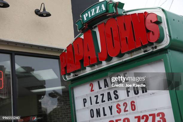 Papa John's restaurant is seen on July 11, 2018 in Miami, Florida. The founder of Papa John's pizza, John Schnatter, apologized Wednesday for using...