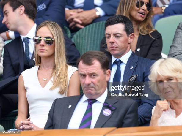 Erica Stoll and Rory McIlroy attend day nine of the Wimbledon Tennis Championships at the All England Lawn Tennis and Croquet Club on July 11, 2018...