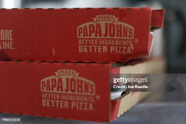 In this photo illustration, a Papa John's pizza box is seen on July 11, 2018 in Miami, Florida. The founder of Papa John's pizza, John Schnatter,...