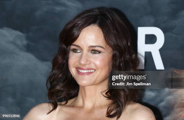 Actress Carla Gugino attends the "Skyscraper" New York premiere at AMC Loews Lincoln Square on July 10, 2018 in New York City.