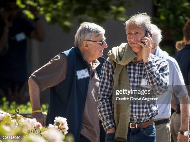 Michael Lynton , chairman of Snap Inc., talks on his phone during a the annual Allen & Company Sun Valley Conference, July 11, 2018 in Sun Valley,...