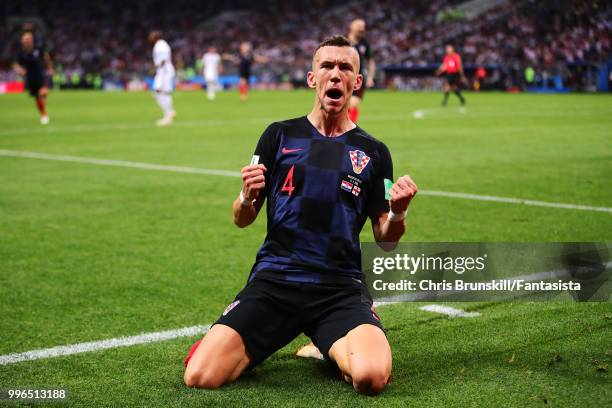 Ivam Perisic of Croatia celebrates scoring his side's first goal during the 2018 FIFA World Cup Russia Semi Final match between England and Croatia...