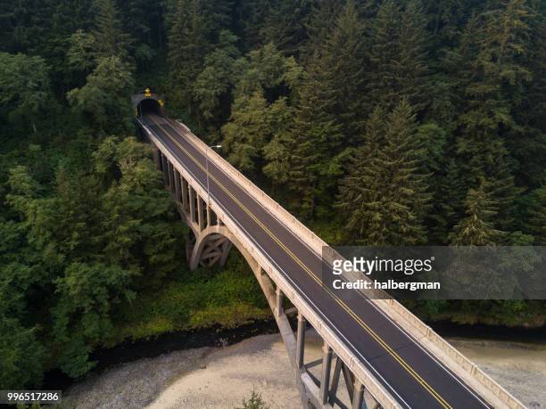 cape creek bridge, oregon - aerial shot - costa de oregon imagens e fotografias de stock