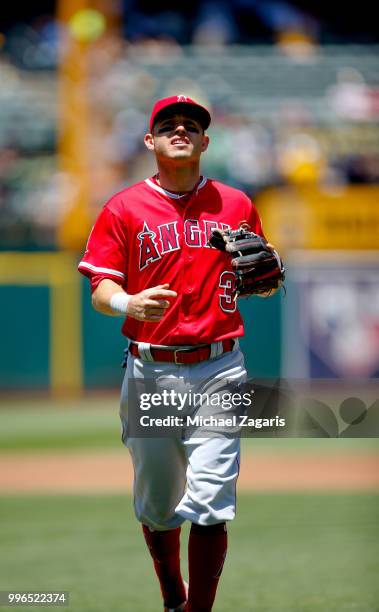 Ian Kinsler of the Los Angeles Angels of Anaheim stands on the field during the game against the Oakland Athletics at the Oakland Alameda Coliseum on...