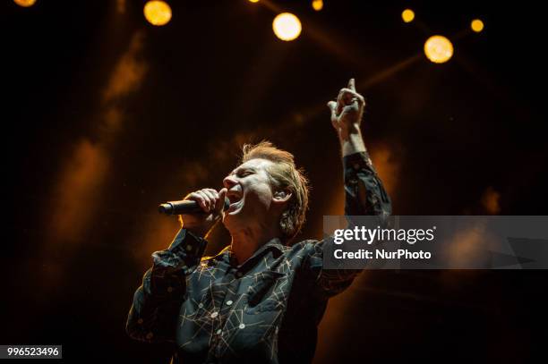 Scottish singer, songwriter and guitarist Alex Kapranos perorming live on stage with Franz Ferdinand during the Roma Summer Fest at Auditorium Parco...