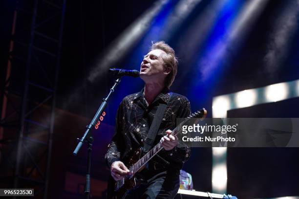 Scottish singer, songwriter and guitarist Alex Kapranos perorming live on stage with Franz Ferdinand during the Roma Summer Fest at Auditorium Parco...
