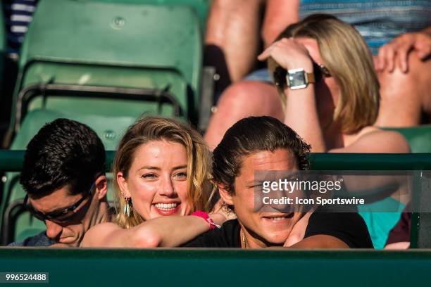 American actress AMBER HEARD and american art curator VITO SCHNABEL during day nine match of the 2018 Wimbledon on July 11 at All England Lawn Tennis...