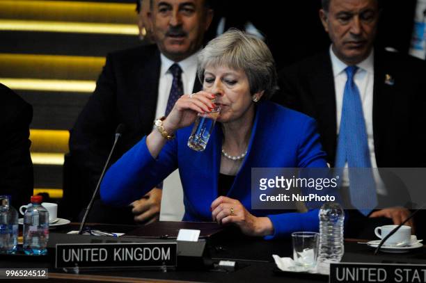 Theresa May is seen during the 2018 NATO Summit in Brussels, Belgium on July 11, 2018.